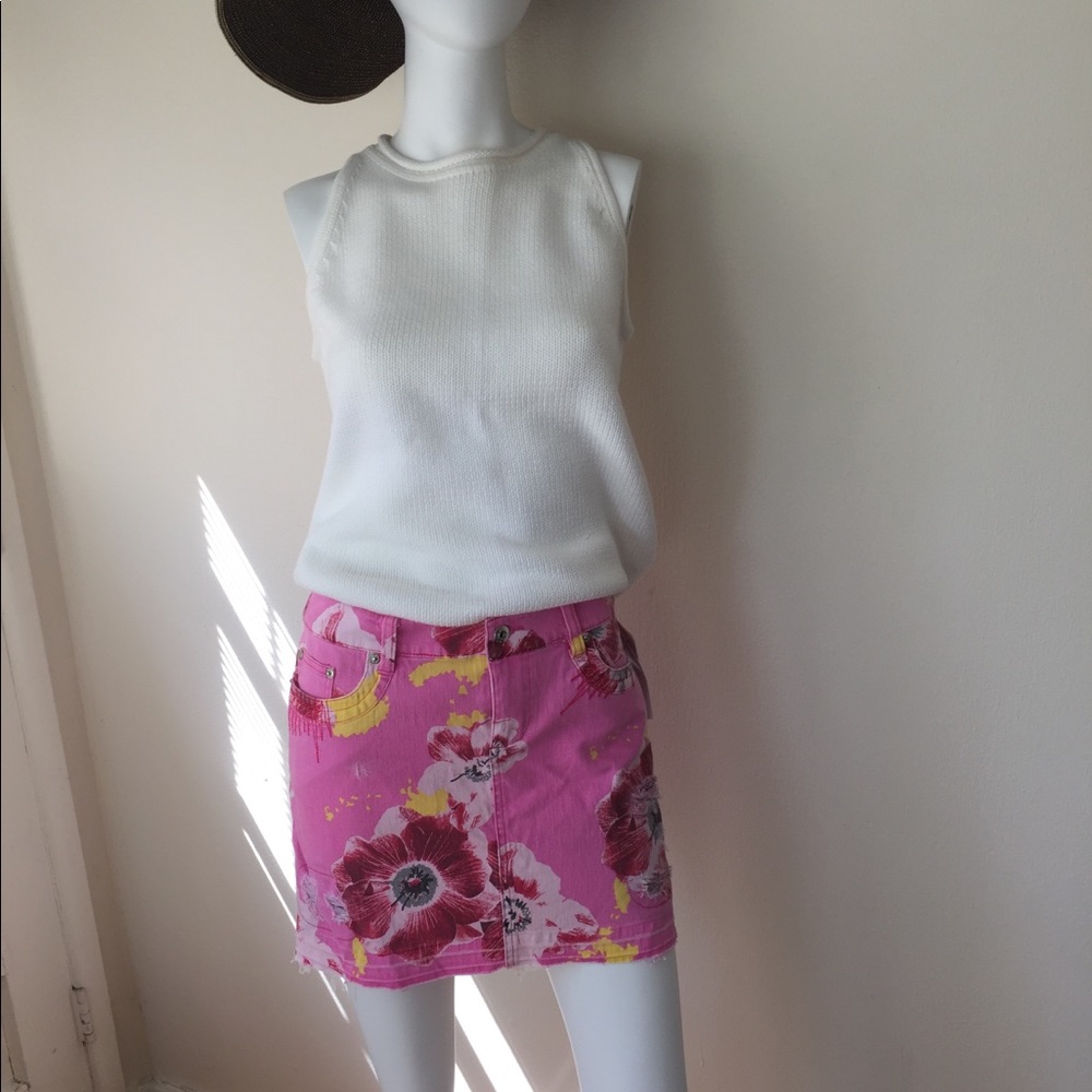 NWT Eckored pink floral cotton mini skirt